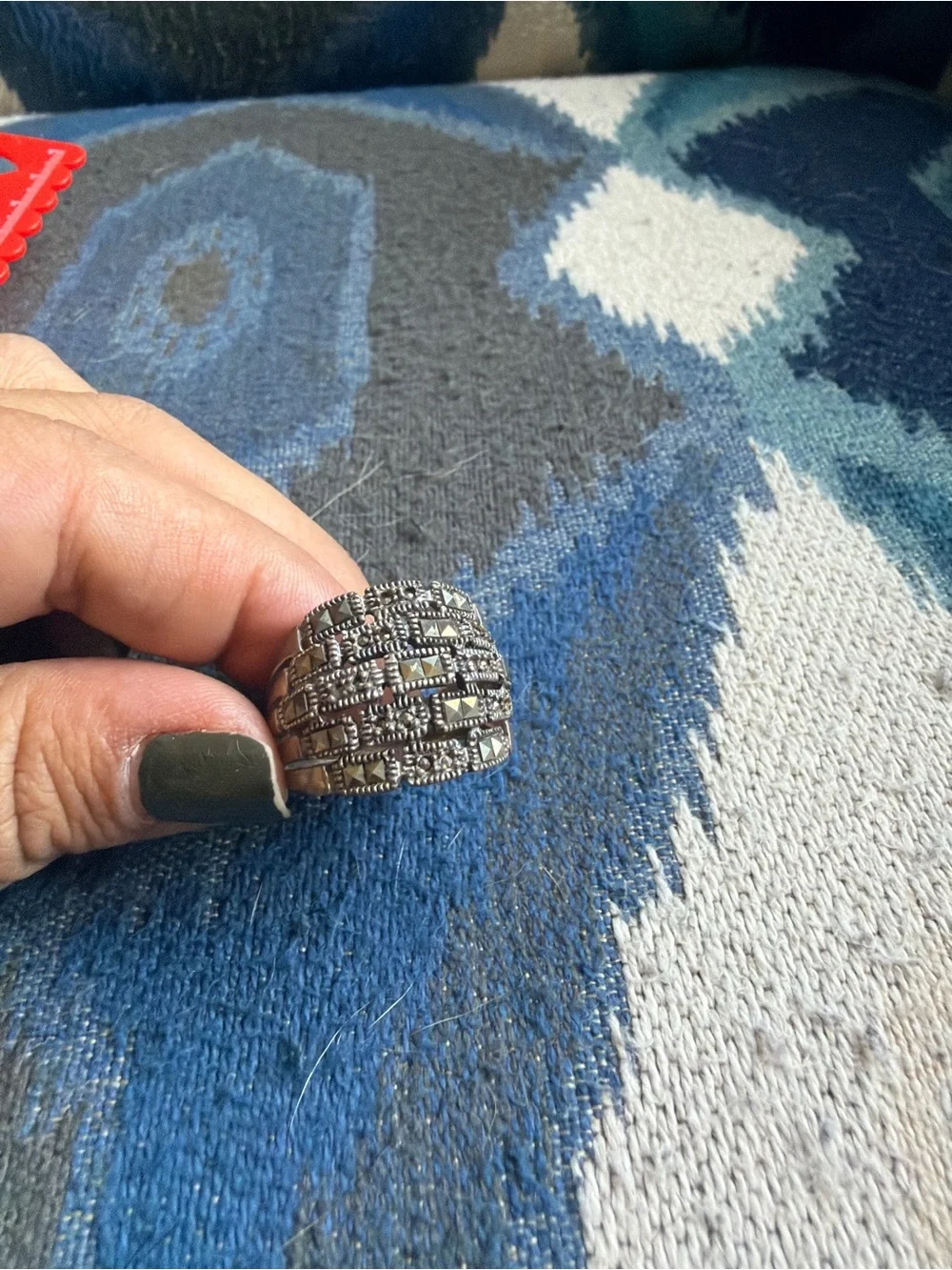 Vintage sterling silver  Multi-Row Silver Ring with Marcasite Details